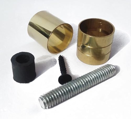 Walking Stick Hardware Kit with Golden Polish Tip Ring, Rubber Ferrule and Mounting Hardware