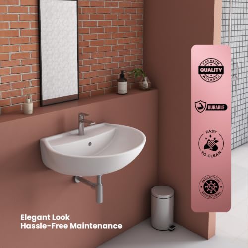 Image of Wall Hung Mounted Sink Glossy Wash Basin for Bathroom Wall Hung Basin - White