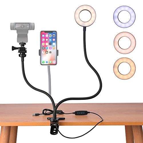Black Friday - 40% OFF Webcam Ring Light Stand for Live Stream, uunumi 360° Rotating Flexible Gooseneck Selfie Ring Light with Webcam Mount and Phone Holder for Logitech Brio 4K, C930e,C930, C925e, C922, C922x,C615