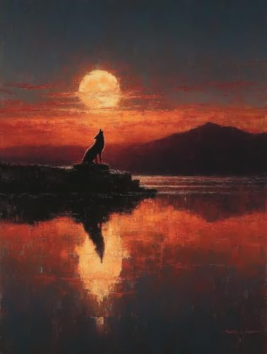 ペイントバイナンバー 狼 ナンバーペイント 日没 大人用 初心者向け 手塗り 塗り絵 ハンドメイドクラフトアート 簡単 DIY 数字油絵 セット 含む インテリア アクリル 水彩絵の具, レトロ インテリア 壁飾り ホームデコレーション ギフト 額縁付き