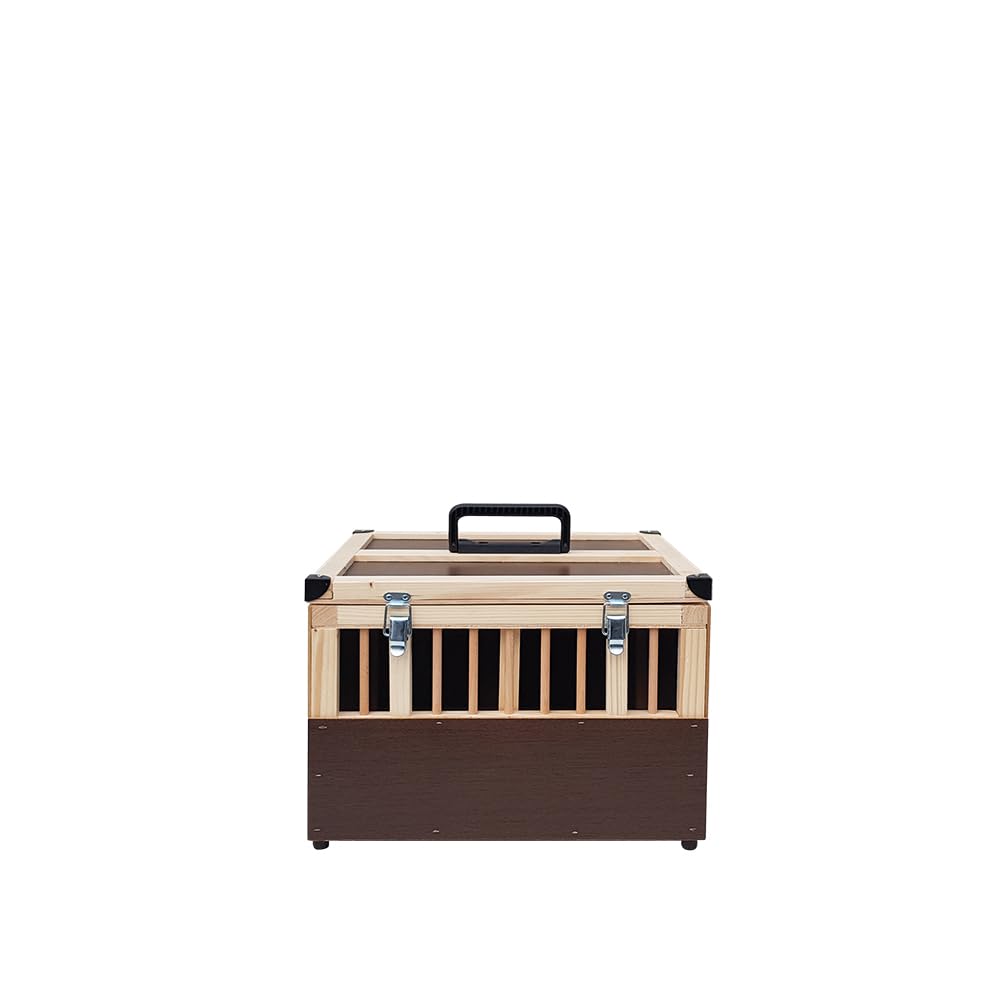 Kleintier-Transportbox aus Holz - 2 Abteilungen - je mit verschließbarem Innendeckel