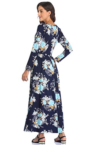 Image of Women's Long Sleeves Maxi Dress Plain Empire Waist Casual Dress Loose Fall /Winter Dresses with Pockets - 2XL