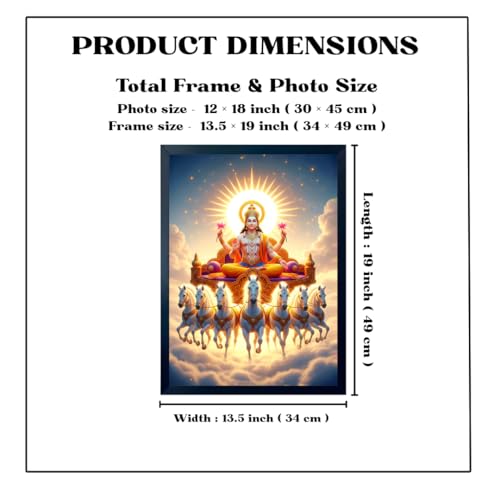 Image of ARTFUL TOY BOX - Surya Dev with Seven (7) Horses Photo Frame Wall Hanging | Divine Solar Chariot Design | Spiritual Surya Dev Painting | Glossy Finish | Premium Black Fiber Frame | Devotional Home Decor - 12x18 Inch (30x45 cm) (Design 2)