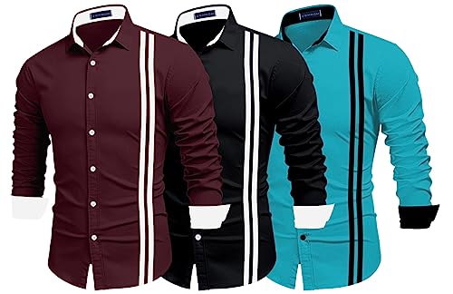 Image of Zombom Men's Striped Regular Fit Shirt