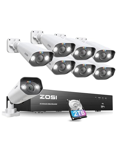 Image of ZOSI 4K Ultra HD 8-Channel PoE Security Camera System, 8CH 4K Home Surveillance NVR with 2TB Hard Drive, 8 x 8MP IP66 Weatherproof Metal Outdoor Indoor Cameras, Person Vehicle Detection, Night Vision
