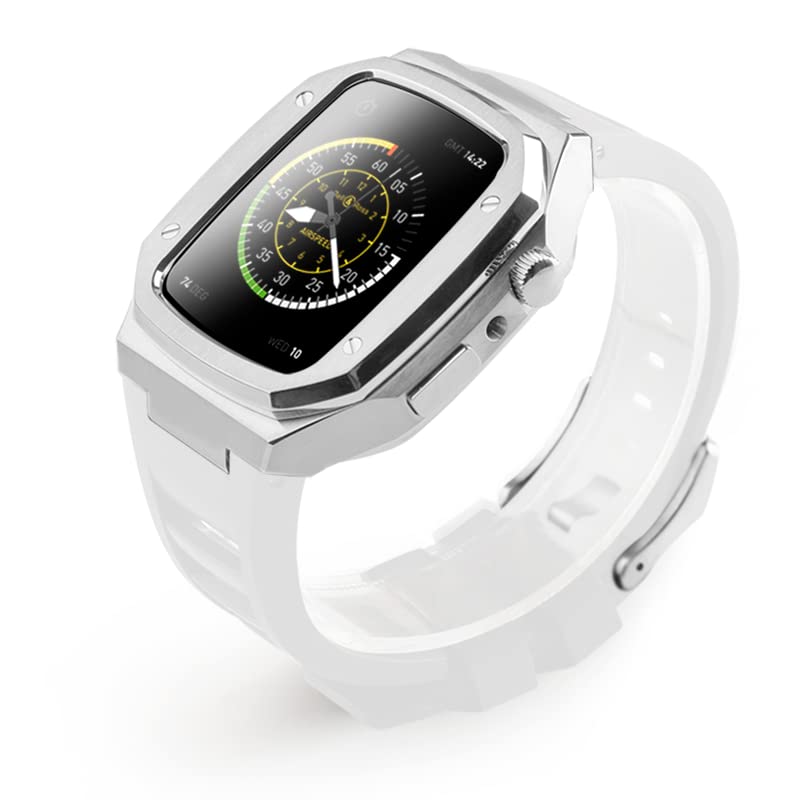 Boîtier de montre en acier Apple Watch 45mm 44mm avec bracelet silicone iWatch