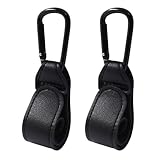 Bonsicoky 2 Pcs Stroller Hooks for Diaper Bag - Durable Leather Stroller Straps Diaper Bag Hooks - Stroller Clips for Stroller Wheelchair Shopping Carts - Black