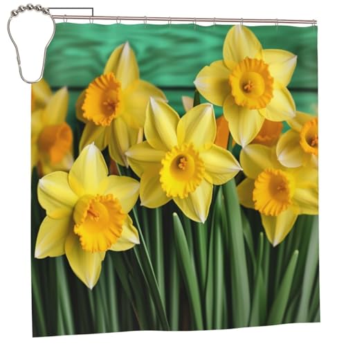 Rideau de douche épais jaune 183x183 cm lavable avec 12 crochets