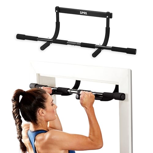 SPRI Pull Up Bar - 8-Grip and 12-Grip Door Frame Mounting Pull-Up Bar for Versatile Workouts - Rugged Steel Frame with Foam Handles - Supports 300 Pounds - Fits Door Frames Up to 32 in. Wide – Black