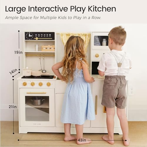 Image of Tiny Land New Modern Wooden Play Kitchen & Wooden Play Food Sets for Kids