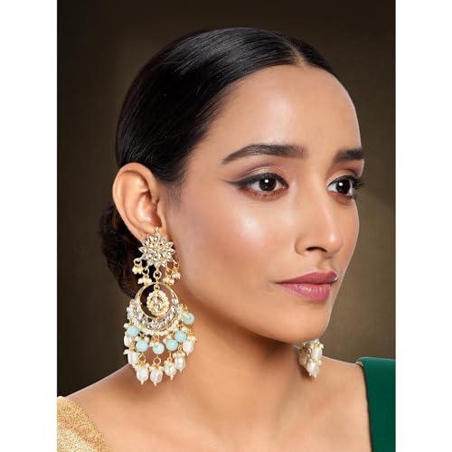 Aheli Kundan Pearl Floral Green Chandbali Earrings Indian Traditional Bollywood Jewelry Gift for Women2