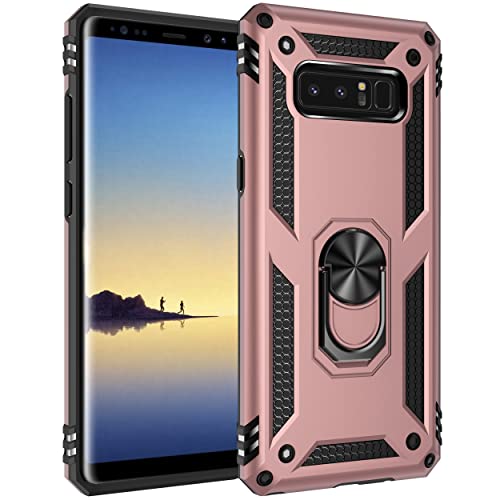 Dishibei Military Grade Drop Impact for Samsung Galaxy Note 8 Case 360 Metal Rotating Ring Kickstand Holder Built-in Magnetic Car Mount Armor Shockproof for Galaxy Note 8 Phone Case (Rose Gold)