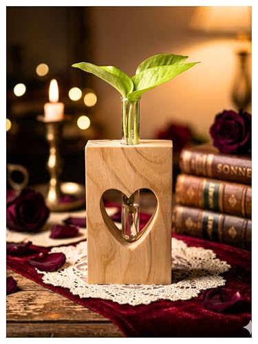 Image of Bombay Greens Planter with Heart Decor | Test Tube Indoor Planter Stand | Wooden Planter for Home Decor, Living Room, Balcony & Office Decoration