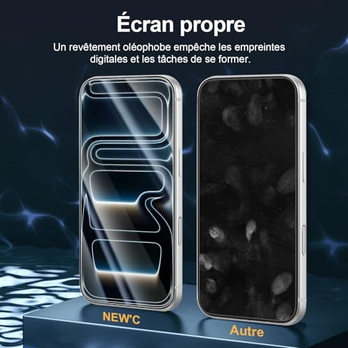 Image of NEW'C 3x Screen Protector for iPhone 17 Pro (6.3 inches)+ 3x Camera Lens Protector, Sensor Protection, Case Friendly Tempered Glass Film, Ultra Resistant, Easy installation tool include