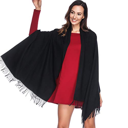 HOYAYO Pashmina Shawls and Wraps Winter Warm Soft Scarf for Women 01-black