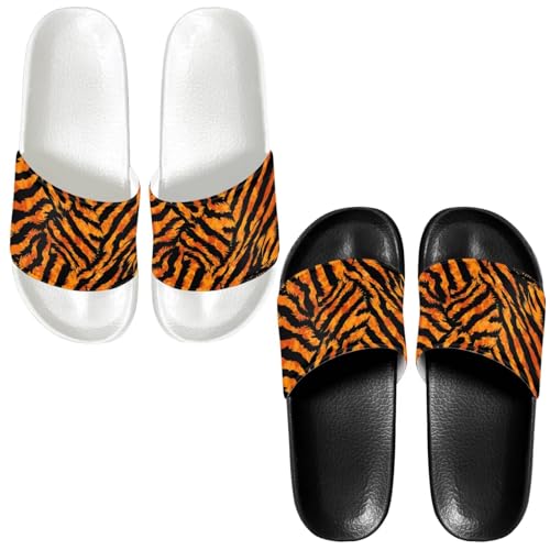 ZCFYGDX Tiger Orange Black Stripe Print Couple Slide