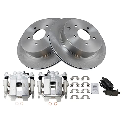 Image of TRQ Rear Brake Pad & Rotor Set Semi Metallic Calipers | For 2009-2018 Nissan Murano 2013-2020 Pathfinder 2011-2017 Quest 2013 Infiniti JX35 2014-2018 QX60 Q50 2018 Q60