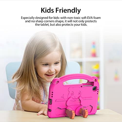 DUZZONA Kids Case for Samsung Galaxy Tab A7 Lite 8.7 Inch 2021 Tablet(SM-T220 / SM-T225),Light Weight Shockproof Case with Shoulder Strap,Handle Kickstand Protective Case for Tab A7 Lite,Rose Pink