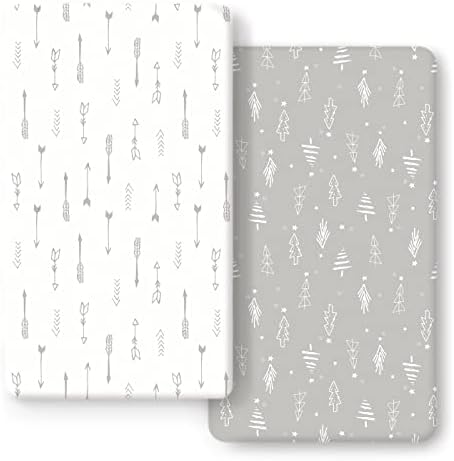 GRSSDER Stretchy Ultra Soft Jersey Knit Fitted Crib Sheets Set 2 Pack, Cozy Crib Sheet Fits All Standard Crib Mattress Pads, Christmas Trees and Arrows