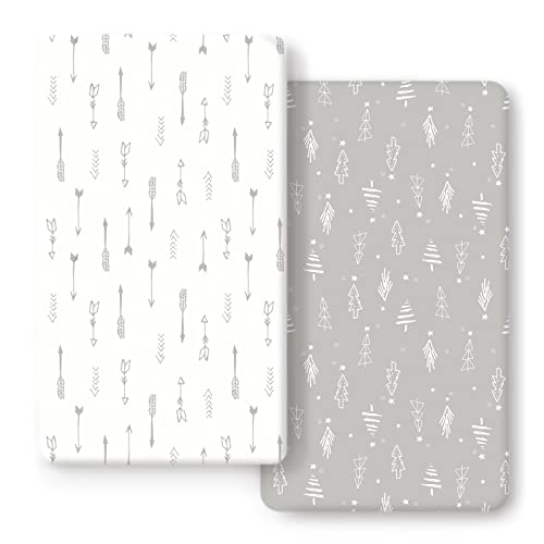 Image of GRSSDER Stretchy Ultra Soft Jersey Knit Fitted Crib Sheets Set 2 Pack, Cozy Crib Sheet Fits All Standard Crib Mattress Pads, Christmas Trees and Arrows