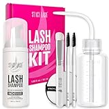 STACY LASH Lash Shampoo 50ml Kit Foaming Cleanser with Eye Lash Spoolies & Rinse Bottle & Cleansing Pad & Brush for Eyelash Extensions & Clusters & Natural Eyelashes