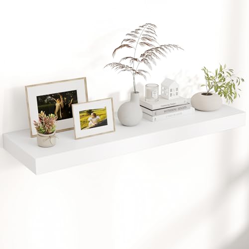 40 Inch Floating Shelves for Wall, 12"D Wood Storage Shelves, White Finish