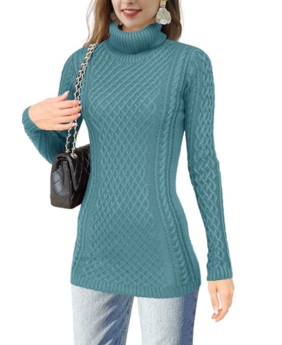 Image of v28 Women's Cotton Turtle Cowl Neck Aran Fishermen Fair Isle Cable Knit Sweater