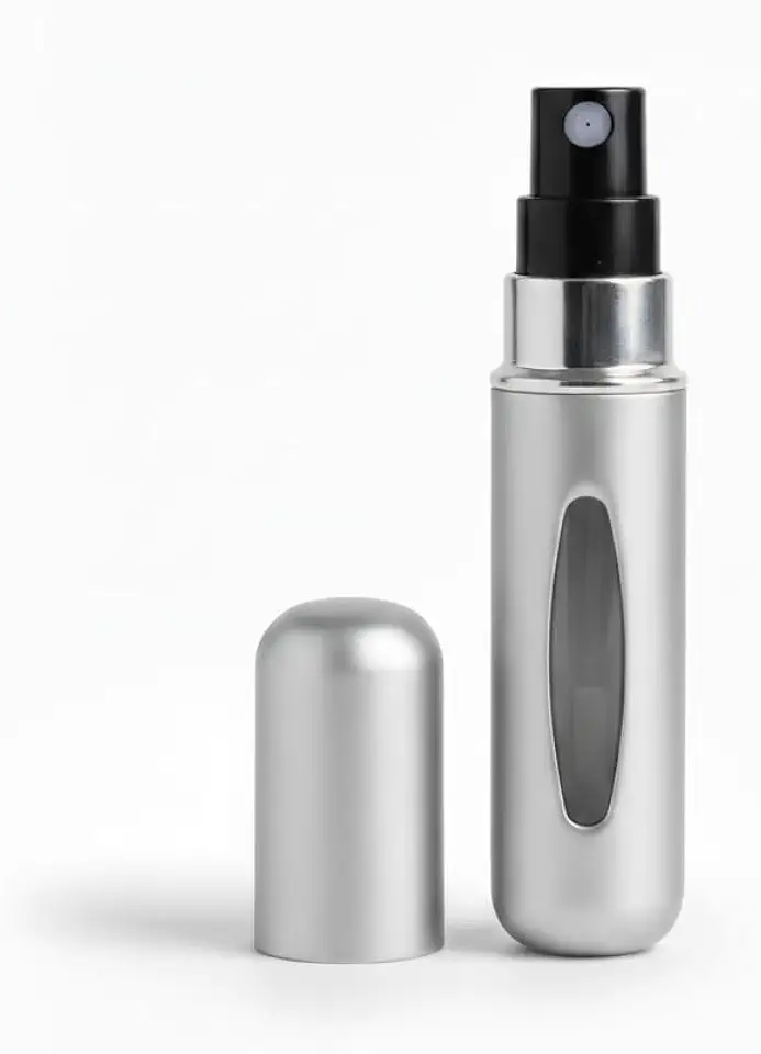 Atomizador de Perfume, Alumínio, 5ml, Recarregável, Portátil, com Visor de Nível, para Viagem (Prata)