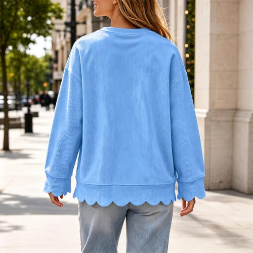 Womens Crew Necks Sweatshirts Fall Corduroy Scalloped Tunic Sweatshirts - image 5