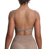 Aoxjox Women's Workout Sports Bras Fitness Yoga Crop Tank Metamorph Twist Back Cami (Cloud Fade Mocha, Small)