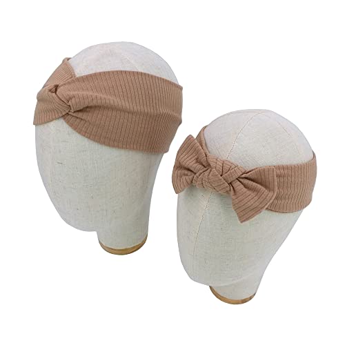 Sugarmelon Mommy and Me Headband Set Mother Baby Matching Turban Headbands for Toddler Baby Girls Women Scrunchies Hair Bow Hairbands (Mauve and Latte)3