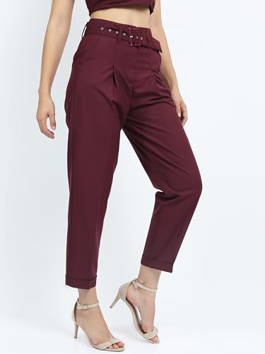 Image of Tokyo Talkies Women's Regular Fit Peg Trousers | Stretchable Trousers| High-Rise