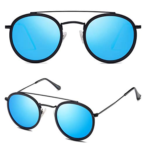 Image of SOJOS Retro Vintage Round Polarized Sunglasses for Women Men Double Bridge Circle Sunnies SJ1104