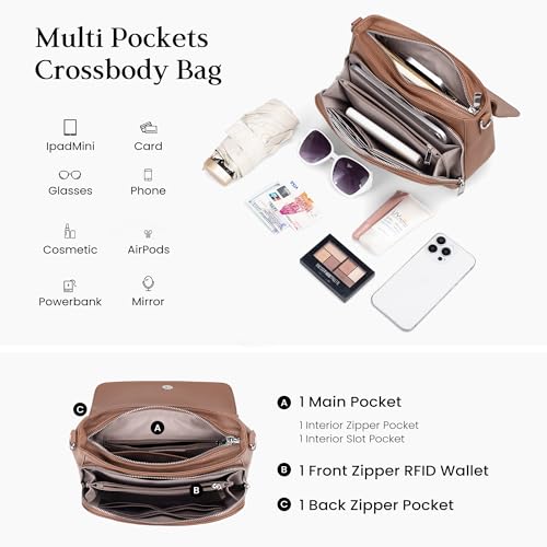 Image of befen Genuine Leather Crossbody Bags for Women with Built in RFID Wallet Medium Womens Saddle Bag Cross Body Purse