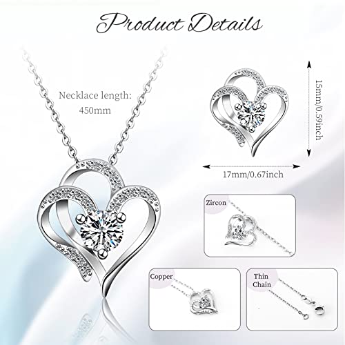 SUSSURRO Heart Necklace for Women,Love Heart Pendant Necklaces for Women,Silver Statement Crystal Pendant Necklace,Heart Necklaces Silver Pendant Gift Fashion Jewelry Accessories for Women and Girl - Image 3