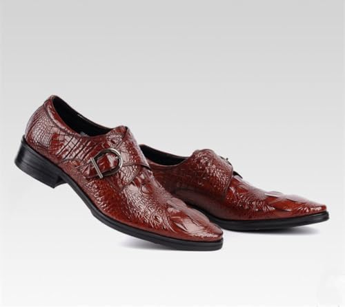 Monk Strap Shoes Men Retro Formal Business Loafer Dress Shoes Lightweight Crocodile Leather Slip On Comfort Wear Low Heel Pointed Plain Toe Buckle Pull-on Oxford Casual Elegant Work Office Wedding3