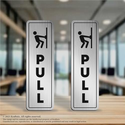 Image of Acrylic Push Pull Sign for Glass Door, Hospital, Restaurant, Malls, Business Shop Silver Black Self-Adhesive Door Signs| Waterproof & Durable High-Contrast Acrylic Signage | 5Cm X 16.50Cm