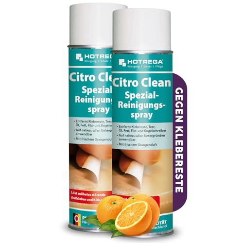 HOTREGA Citro Clean Spezial-Reinigungsspray 1000 ml | Kleberesteentferner mit Orangenterpenen & Citrusduft | Entfernt Silikon, Fett, Öl, Teer, Harz