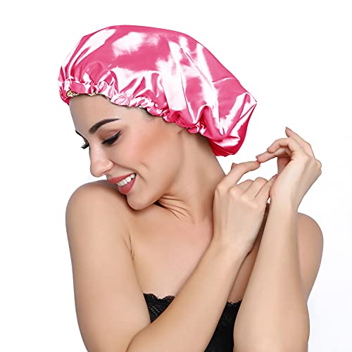 Image of Stain Bonnet Silk Sleep Cap Adjustable Satin Cap for Night Sleeping Hair Bonnet Reversible Double Layer
