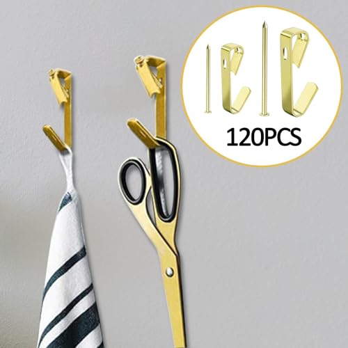 Image of Generic 120Pcs Picture Hooks Gold Hanging Hardware Painting Hanger Metal Picture Hanging Kit for Office Mirror Wooden Hard Walls Jewelry