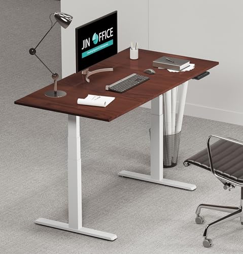 Image of JIN OFFICE Titan Premium Dual Motor 3-Stage Electric Height Adjustable Table| Sit Stand Desk with 125kg Wt. Cap, 3 Year Warranty| Standing Desk for Home| 3 Memory Presets| White & Brown| 1200 * 750mm