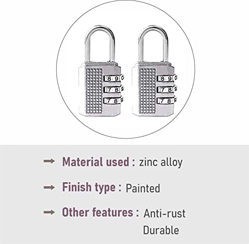 SYGA-3-Digit-Combination-Padlock-Black-Number-Luggage-Travel-Code-Lock-Silver-Grey-Pack-of-2