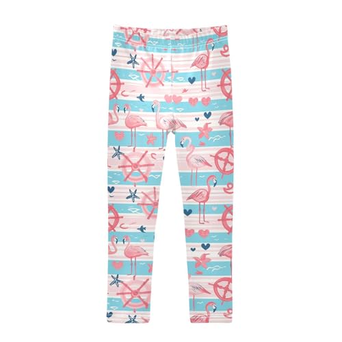 Flamingo Ship Wheel Girls' Leggings Toddler Doodles Hearts Stripes Kids Yoga Pants Dance Active Tights 4T