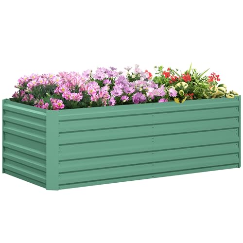 Outsunny Hochbeete für den Garten, verzinkte Stahl-Pflanzgefäße für den Außenbereich mit mehrfach verstärkten Stäben für Gemüse, Pflanzen, Blumen und Kräuter, 180 x 90 x 59 cm, hellgrün