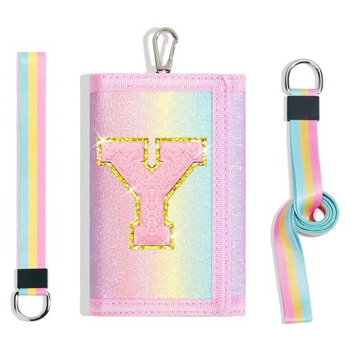 Girls Wallet for Kids Initial Pink Wallets Christmas Stocking Stuffers Birthday Gifts Ideas for 6 7 8 9 10 11 12 Year Old Teen Girl Sparkly Cute Toddler Purse Valentines Gift Trendy Stuff Letter Y