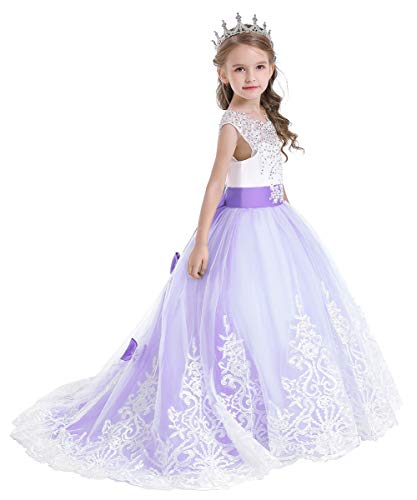 REXREII Flower Girls Lace Applique Wedding Tulle Dress Sleeveless First Communion Birthday Christmas Party Dance Ball Gown3