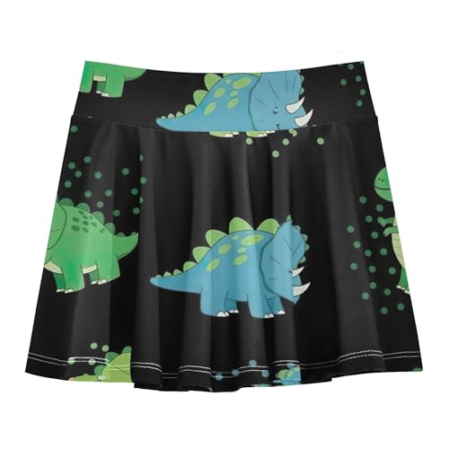Joisal Cute Dino Night Black Girls' Shorts Athletic Skorts Tennis Skirts for Kids Personalized Pleated 3t