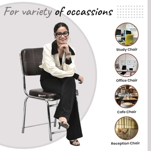 Image of Office Chair Reception Waiting Area Home Study Visitor Without Arm Heavy Duty with Steel Frame and Cushion seat Back, Without Wheels Hold up to 140 kg (3, Coffee, Heavy 3)