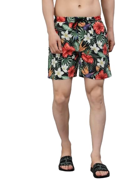 Men Black Floral Printed Swim Shorts