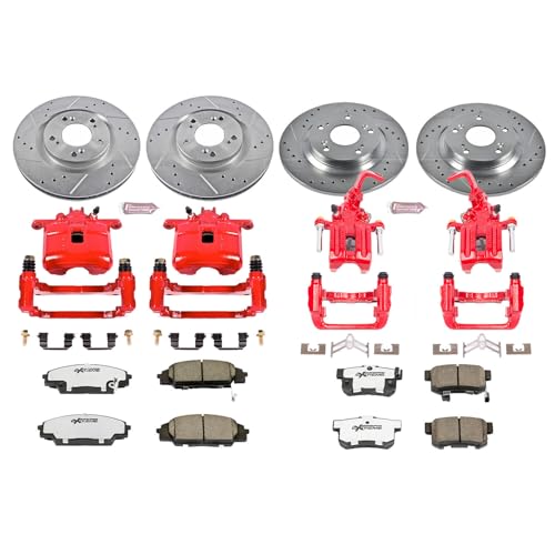 Image of PowerStop Front and Rear Brake & Caliper Kit for Honda S2000 2000-09 - Drilled & Slotted Disc Rotors + Carbon-Fiber Ceramic Brake Pads + Red-Powder Coated Calipers, KC2277-26